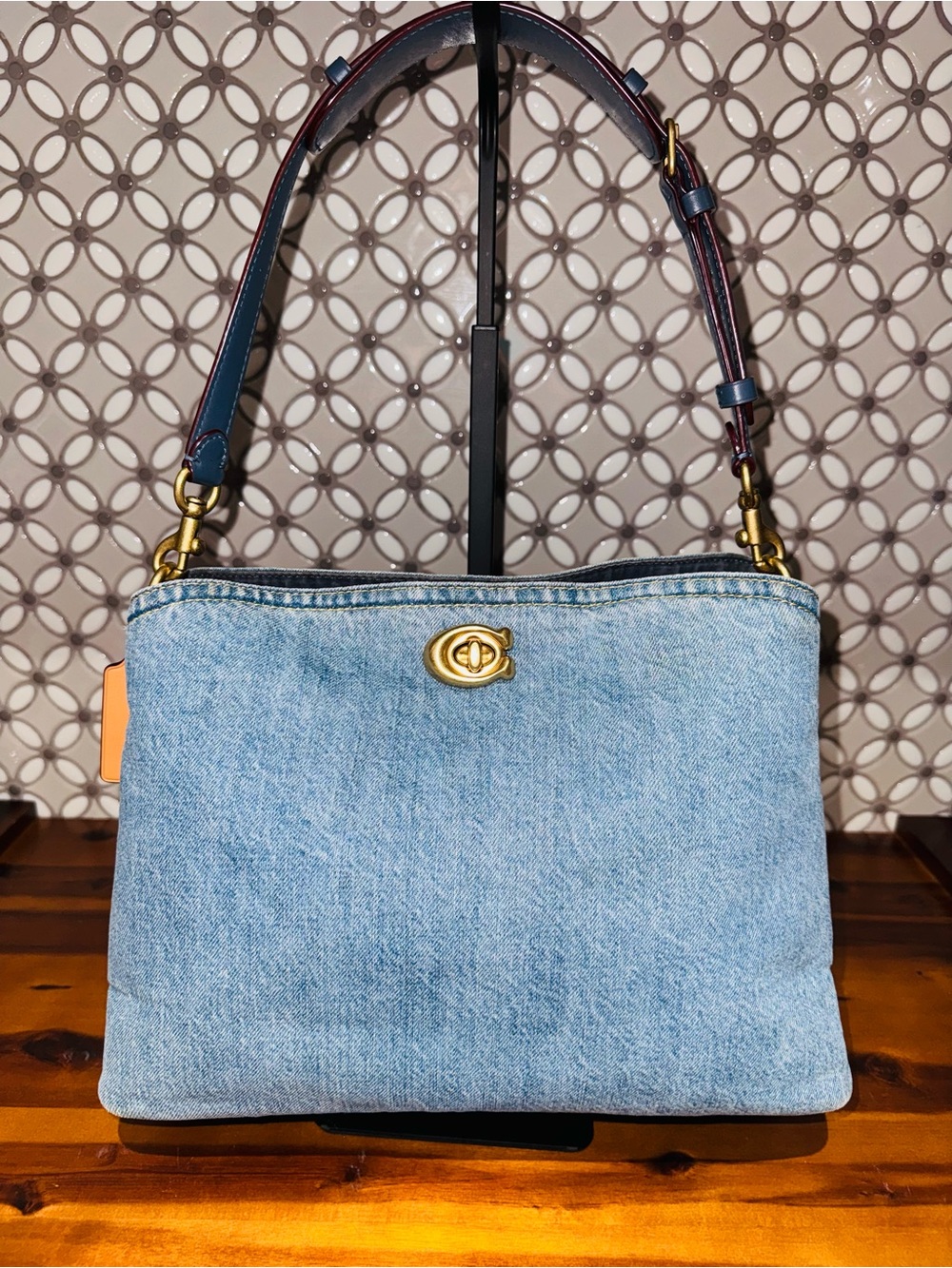 Coach Denim Willow Shoulder Bag Blue Leather CS243 Excellent COA Certified